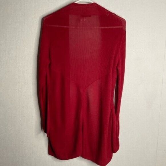 Eileen Fisher Long Sleeve Open Front Cardigan Top Women Size M Burgundy Ribbed - Picture 2 of 7